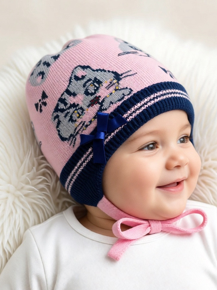 Весенняя шапочка с завязками Миалт Анфиска, с шерстью фото 1 &mdash; MamaEmma.ru