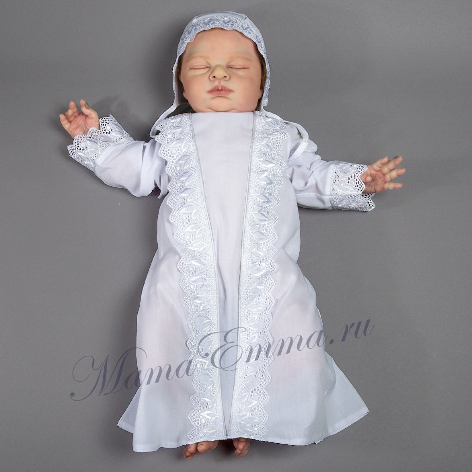 Платье для крещения и чепчик, белый фото 1 &mdash; MamaEmma.ru