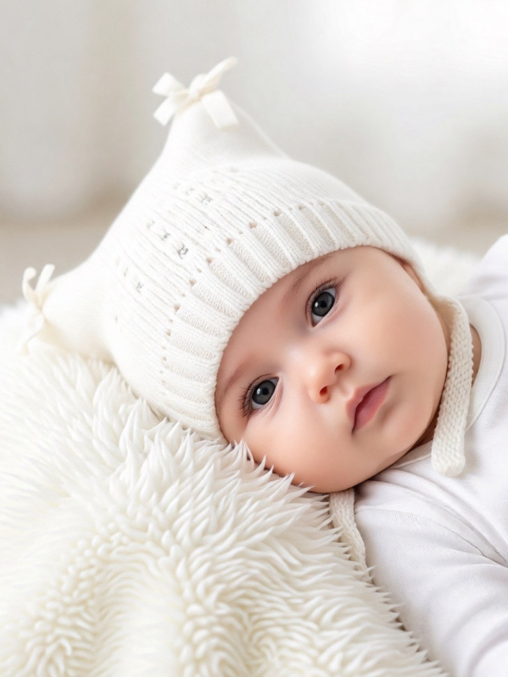 Вязаная шапочка со стразами, однослойная фото 1 &mdash; MamaEmma.ru
