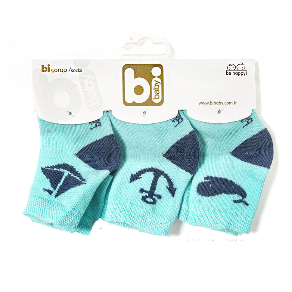 Носки для новорожденного BiBaby, 3 пары бирюзовые фото 1 &mdash; МамаЭмма