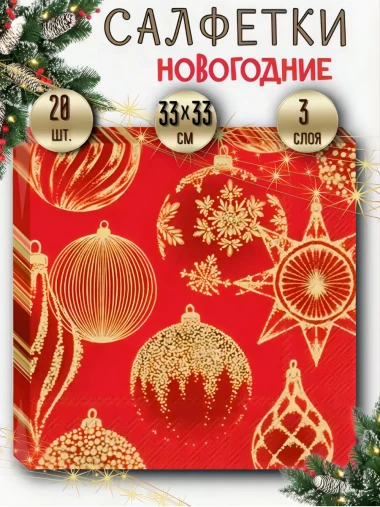 Салфетки сервировочные Новогодние Шарики 33х33 для стола