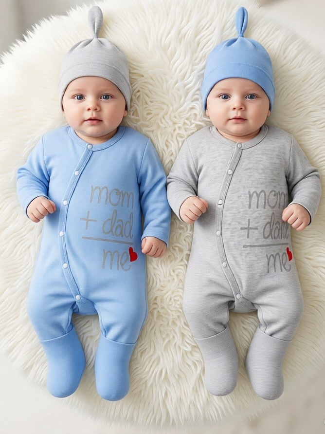 Комплект комбинезонов для новорожденных Mom+Dad с шапочками фото 1 &mdash; МамаЭмма